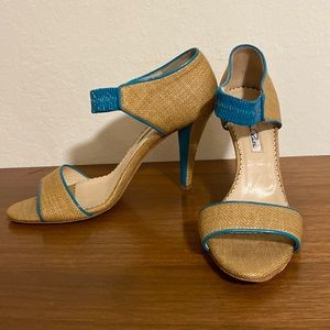 Oscar de La Renta raffia and turquoise sandals size 37